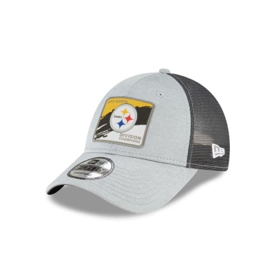 Grey Pittsburgh Steelers Hat - New Era NFL Division Champions Locker Room 9FORTY Adjustable Caps USA2137608